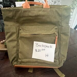 Olive Green and Tan Women's Backpack